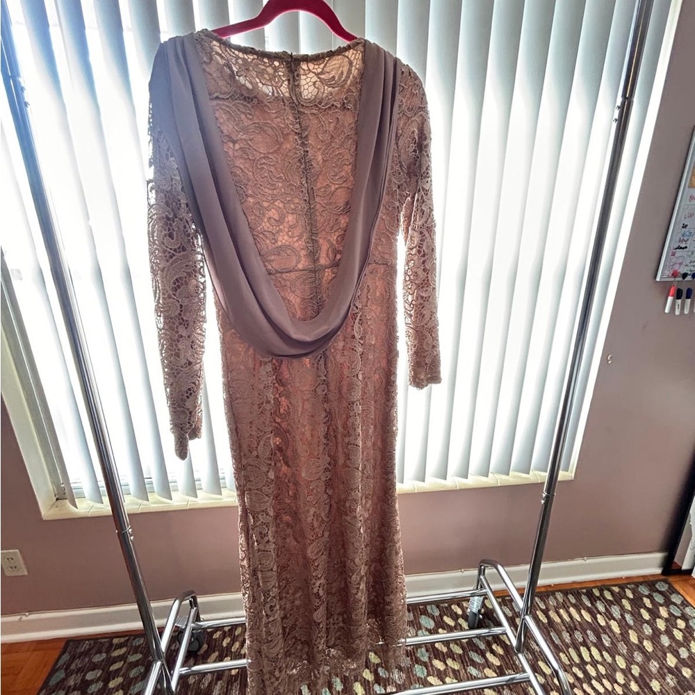 Pink Long Sleeve Cowl Neck Backless Gown